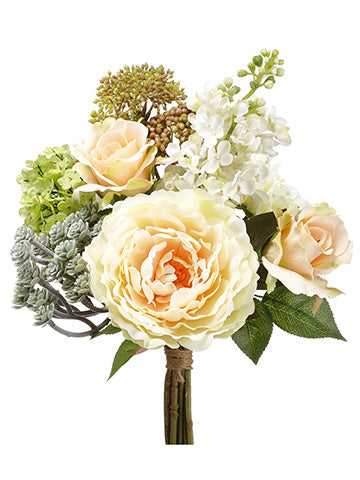 12" Rose/Peony/Dahlia /Succulent Bouquet Peach Green (pack of 6)