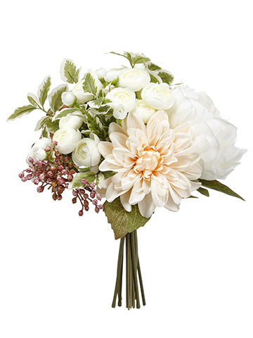 12" Hydrangea/Peony/Dahlia Bouquet Mauve White (pack of 6)