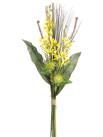 31" Dendrobium Orchid/Protea Bundle Yellow Green (pack of 6)
