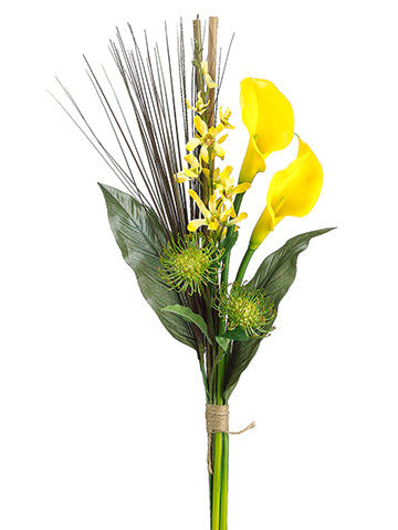 31" Dendrobium Orchid/Calla Lily/Protea Bundle Yellow Green (pack of 6)