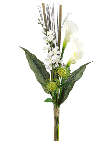 31" Dendrobium Orchid/Calla Lily/Protea Bundle White Green (pack of 6)