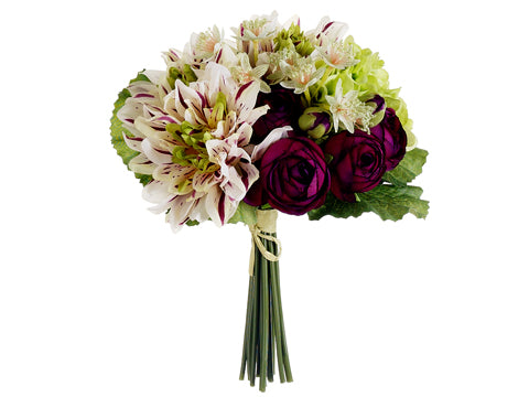 10" Dahlia/Ranunculus Bouquet  Burgundy Green (pack of 6)