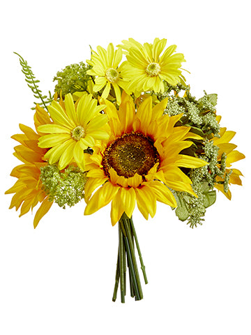 12" Sunflower/Daisy/Queen Anne's Lace Bouquet Yellow Green (pack of 4)
