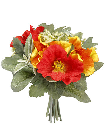 12.5" Poppy/Queen Anne's Lace Bouquet Orange Flame (pack of 6)