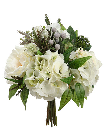 9" Rose/Hydrangea/Lamb's Ear Bouquet White Green (pack of 6)