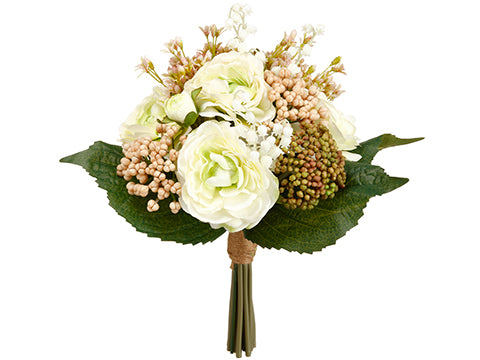 11" Ranunculus/Lily of The Valley Bouquet Cream Green (pack of 6)