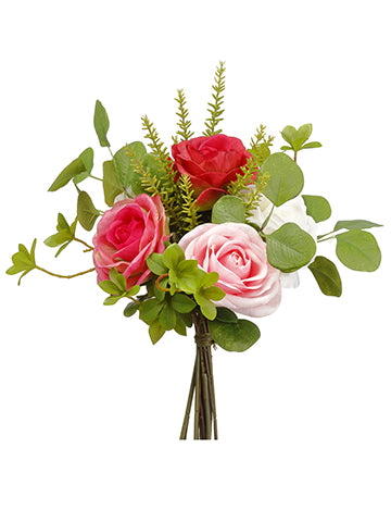 15" Rose/Eucalyptus Bouquet  Pink White (pack of 6)