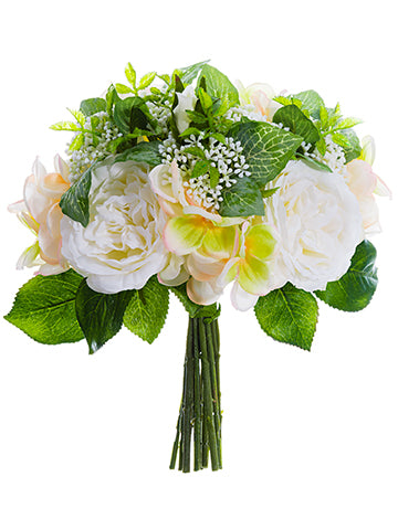 10" Rose/Hydrangea Bouquet  White Peach (pack of 6)