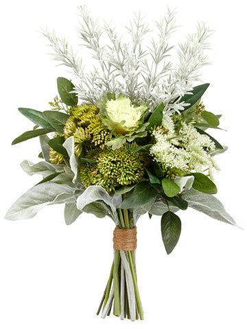 15" Cabbage/Queen Anne's Lace/Sedum Bouquet Two Tone Green (pack of 4)