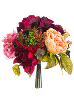 9" Hydrangea/Rose Bouquet  Eggplant Yellow (pack of 6)