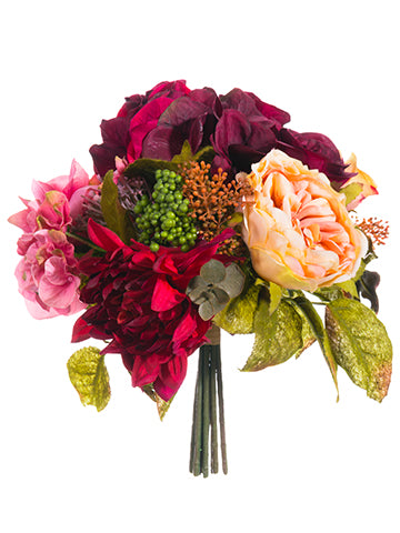 9" Hydrangea/Rose Bouquet  Eggplant Yellow (pack of 6)