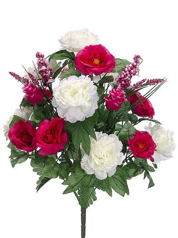 25.5" Peony/Rose Mixed Bush x20 Beauty Cream (pack of 6)