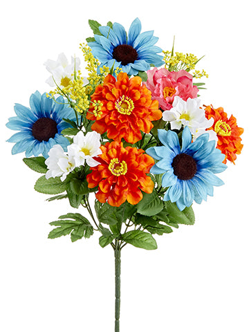 20.5" Azalea/Peony/Sunflower Bush x13 Teal Orange (pack of 12)