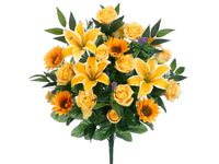 23" Rose/Lily/Sunflower Bush x30 Yellow Orange (pack of 6)