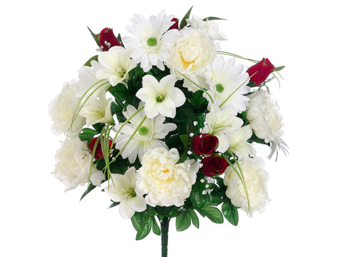 23" Peony/Rose/Gerbera Daisy Bush x30 Cream Red (pack of 6)