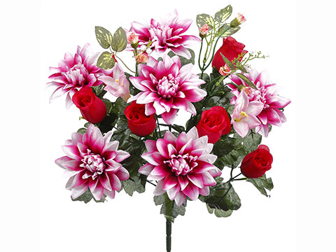 16.5" Dahlia/Rose Bush x18  Fuchsia Red (pack of 12)