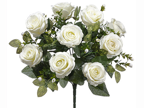 16" Rose/Baby's Breath Bush x18 Cream White (pack of 12)