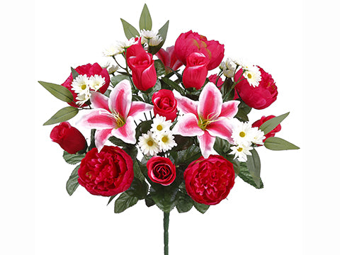 17.5" Lily/Peony/Rose Bush x24 Red Pink (pack of 6)