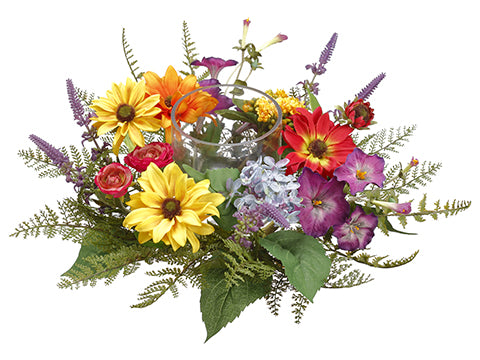 14" Wild Flower Glass Candleholder x1 Purple Orange (pack of 2)