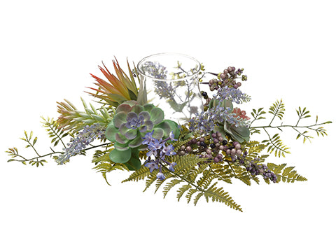 6"Hx20"Wx20"L Lavender/ Succulent/Fern Centerpiece With Glass Candleholder Lavend (pack of 4)