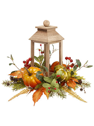15" Pumpkin/Berry/Fern Lantern Candleholder Fall (pack of 2)