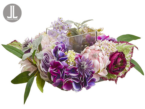 6.5"Hx13"Wx13"L Rose/ Sunflower/Protea Centerpiece With Glass Candleholder Pink L (pack of 1)