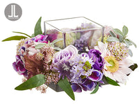 7"Hx15"Wx15"L Rose/Sunflower /Protea Centerpiece With Glass Candleholder Pink Lavend (pack of 1)