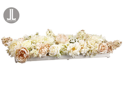 8"Hx36"L Peony/Rose/Hydrangea Centerpiece in Wood Pot Cream Blush (pack of 1)