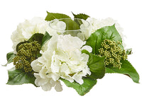 6.5"Hx14"D Hydrangea/Sedum Arrangement Centerpiece With Glass Candleholder White (pack of 2)
