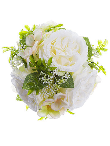 5.5" Rose/Hydrangea Kissing Ball White Peach (pack of 12)