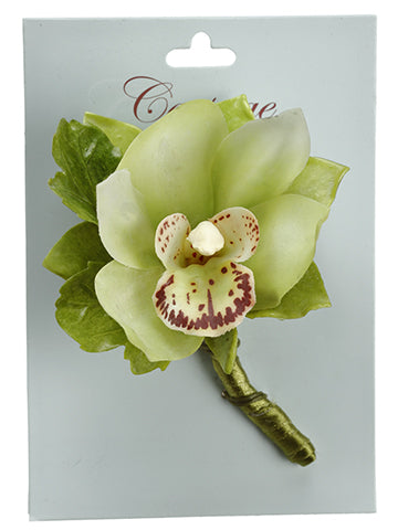 4.5" Cymbidium Orchid Corsage on Header Green (pack of 4)
