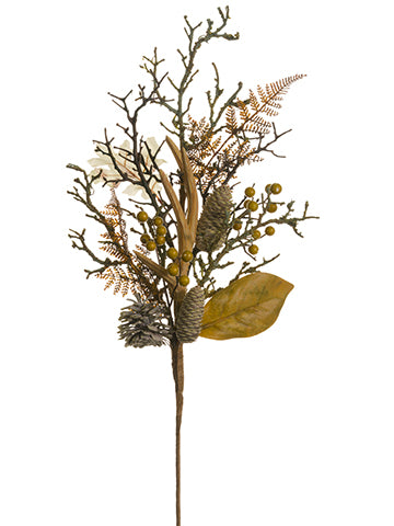 28" Antler/Pine Cone/Twig Spray Beige Green (pack of 6)