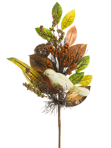 24" Bird/Twig Ball/Berry Spray Beige Brown (pack of 6)