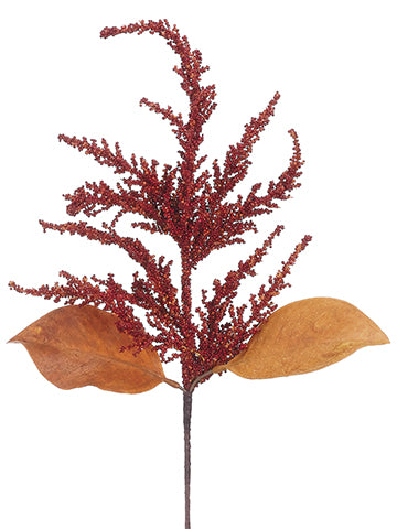 18.5" Mini Berry/Magnolia Leaf Spray Two Tone Rust (pack of 36)
