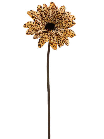 25" Leopard Print Gerbera Daisy Spray Yellow Brown (pack of 12)
