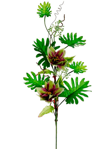 39" Tropical Lantern/ Philodendron Spray Green Burgundy (pack of 6)