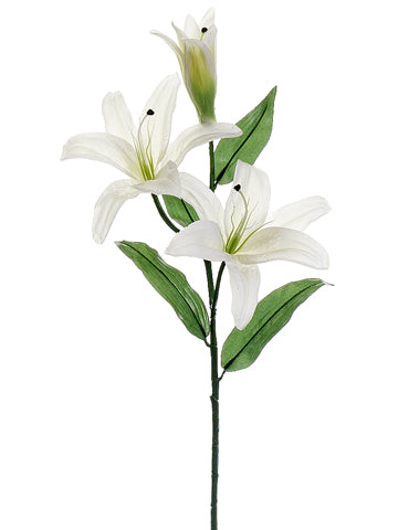 34.5" Soft Touch Lily Spray with 2 Flowers and 1 Bud White (pack of 12)