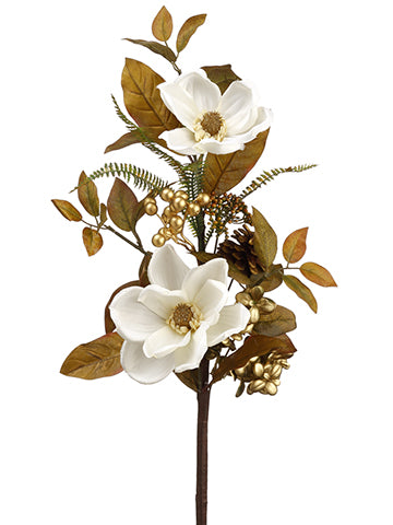 24" Magnolia/Pine Cone/Berry Spray White Green (pack of 6)