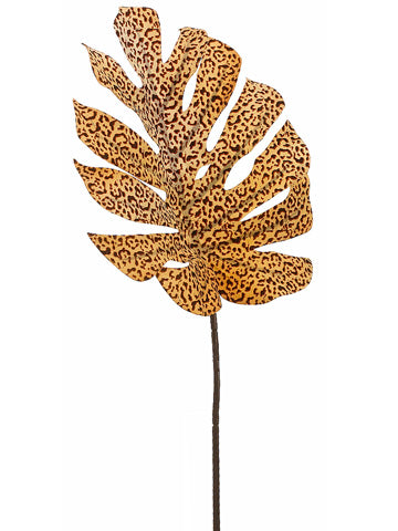 30" Leopard Print Split Philodendron Leaf Spray Yellow Brown (pack of 12)