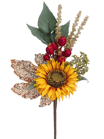 20" Sunflower/Pomegranate/ Maple Leaf Spray Yellow Gold (pack of 12)
