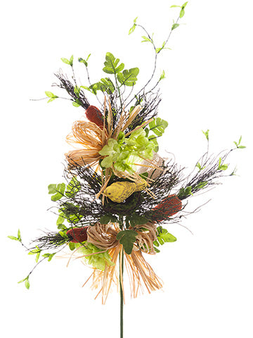 28" Hydrangea/Carrot/Bird's Nest Spray Green Orange (pack of 6)