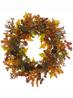24" Berry/Cone/Maple Wreath  Fall (pack of 1)