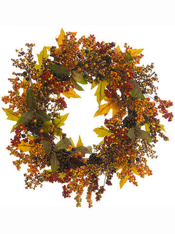 24" Berry/Cone/Maple Wreath  Fall (pack of 1)