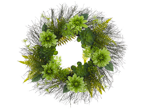 24" Dahlia/Succulent/Fern Wreath Two Tone Green (pack of 2)