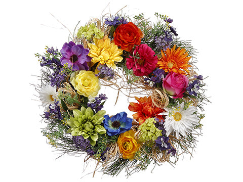 22" Dahlia/Ranunculus/Gerbera Daisy Wreath Mixed (pack of 4)