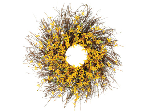 24" Forsythia Wreath with Twigs Yellow (pack of 2)