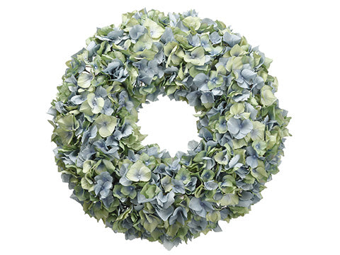 18" Hydrangea Wreath  Blue Green (pack of 1)