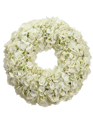 18" Hydrangea Wreath  White Green (pack of 1)