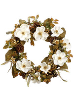 26" Magnolia/Pine Cone/Berry Wreath White Green (pack of 3)