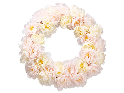22" Peony Wreath  White Pink (pack of 2)
